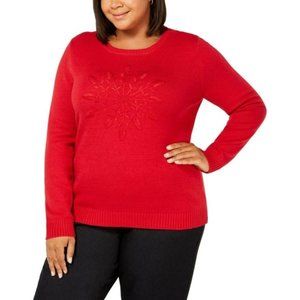 Karen Scott Sweater Red Embroidered Pullover XL